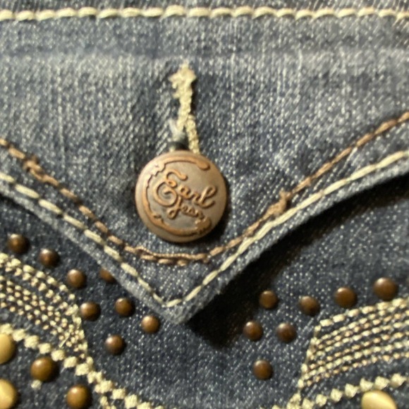 Earl Jean Shorts womens 10 Blue Stretch Denim Dark Wash Heavy Stitching Studded - Picture 8 of 9